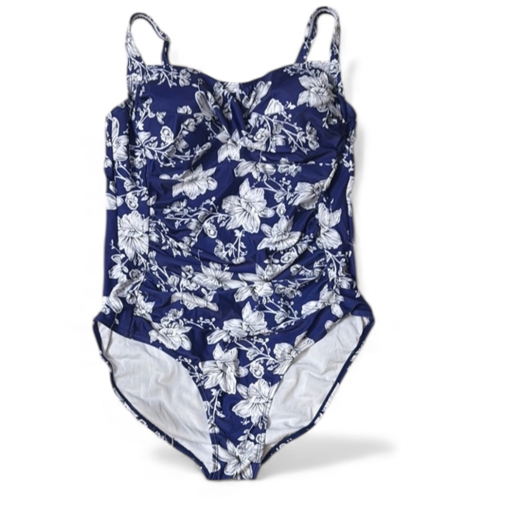 NWT Ekouaer From Amazon Purple Floral Ruched One Piece Swimsuit Size XXL